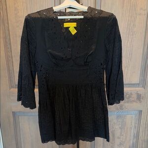 Catherine Malandrino Black Lace embroidered and cutout fit and flare blouse